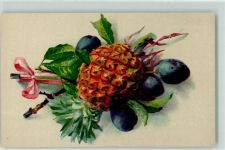 Früchte Ananas Pflaumen AK Stillleben Künstlerkarte