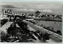 Palma Mallorca - Ansicht von der Allee Maritimo Boot Windmühle Catedral
