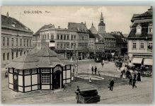 06295 O4250 Lutherstadt Eisleben 1909 - Plan Springbrunnen Geschäfte Zigarren Straßenbahn Kutsche