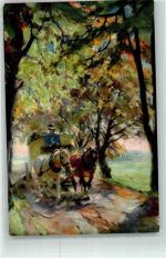 Sonniger Herbstmorgen sign.M.Bergmann Meissner u. Buch Serie 2734 Postkutsche Künstlerkarte