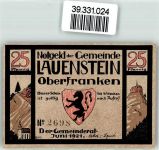 96337 W8642 Lauenstein , Oberfr Notgeldschein Notgeld 25 Pfennig Wappen Pferd Kirche