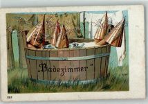 sign. G. Ritter Baden im Waschtrog Humor 1918 Lithographie / Künstlerkarte