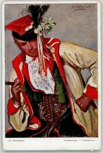 Krakau Kraków Künstlerkarte Mann Tracht Uniform Zigarre Galerja Polska