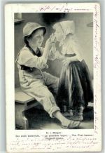 sign.von Bergen C. Der erste Unterricht Mundharmonika MKB Nr.514 Kind 1915 Künstlerkarte