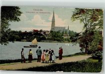 09111 O9000 Chemnitz , Sachs 1908 Gebrauchsspuren Schlossteich mit Schlosskirche
