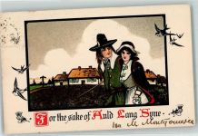 Passepartout Schwalben For the sake of Auld lang Syne Paar Liederkarte 1905