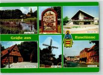 49740 W4473 Haselünne - Windmühle Hüven Makrtstraße Oldtimer a. d. Hase Kanuten Heimathäuser