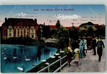 24103 W2300 Kiel , Ostsee 1916 - Am kleinen Kiel Sparkasse Schwäne