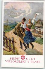 Prag Praha Lithographie Tracht Fest 1920