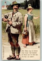 Frau Tracht Spruch Bäuerliches Leben Lithographie