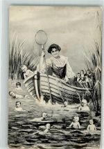 Frau im Boot Kescher Baby 1907 Gebrauchsspuren