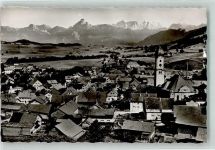 87484 W8964 Nesselwang Gebrauchsspuren mit St. Andreas Kirche und Alpenpanorama