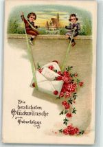 Glückwunsch Brief Kinder Rosen Lithographie HWB Ser. 4318 Geburtstag Prägedruck