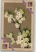 Apfelblüten Vergissmeinnicht Jugendstil 1913 Prägedruck