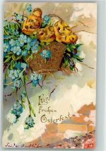 Küken Vergissmeinnicht Korb Lithographie Ostern 1905 Prägedruck