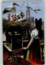 Strasbourg Straßburg Baby im Nest , Tracht Storch 1916 Fotomontage AK