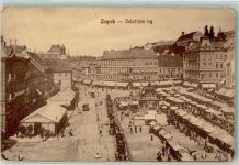 Zagreb 1912 - Marktszene Denkmal Straßenbahn