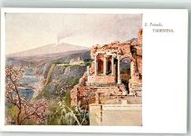 98039 Taormina Lithographie / Künstlerkarte San Petruolo Palace Hotel