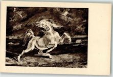 sign. Delacroix Eugene Die Kreatur Schimmel vom Blitz Erschreckt Pferd Künstlerkarte