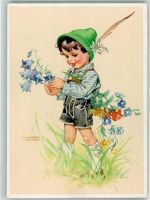 sign. Lungershausen Junge Blumen Verlag Werner Nr.1006 Kind Künstlerkarte