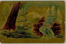 Wald Landschaft Lithographie Gemälde Prägedruck