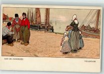 1131 Volendam 1907 Künstlerkarte an der Zuidersee Tracht Plattboot
