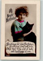 Mädchen Schwarze Katze Geburtstag Prägedruck