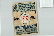 32756 W4930 Detmold 1920 Notgeldschein 50 Pfg Gutschein Nr. 283520