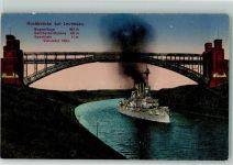 W2303 Levensau Deutsches Linienschiff passiert die Hochbrücke über dem Kaiser-Wilhelm-Kanal Feldpost Holtenau Marine WK I 1917