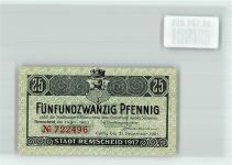 42853 W5630 Remscheid 1921 Notgeldschein Notgeld 25 Pfennig Nr. 722496
