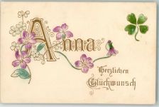 Glückwunsch Veilchen Kleeblätter Name auf AK Prägedruck