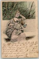 Frau Buch lesen Amor 1904 Lithographie