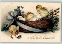 Küken Weidekätzchen Veilchen Eier Korb Ostern 1908 Prägedruck