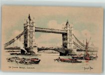 London Künstlerkarte sign. Pike, J. Tower Bridge