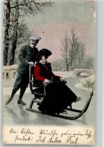 Winter Eislauf Schlitten Frau Mann Schlittschuh 1903