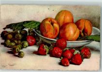 Erdbeeren Aprikose Stachelbeeren Stilleben Frucht, Gemüse Künstlerkarte