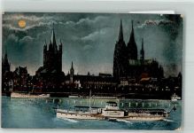 W5021 Köln Altstadt-Nord 103 Köln bei Mondschein Raddampfer Fürst Bismarck Rheinschiff 1915 Gebrauchsspuren