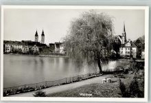 88339 W7967 Bad Waldsee Foto AK See Kirche Bank Uferweg