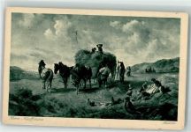sign. Kauffmann Herm. Heuernte Deutsche Maler des 19. Jh Bäuerliches Leben Künstlerkarte