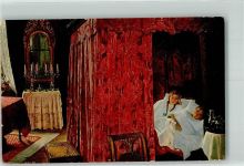 sign. H. Slott Himmelbett Kinder Hund Interieur Dänische Kunst 1916 Künstlerkarte