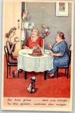 Damen Dick und Dünn beim Kaffee trinken Kuchen Dienstmädchen Humor
