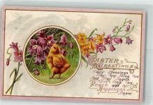 Easter Greetings Blumen Passepartout Huhn Prägedruck