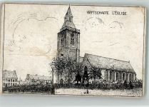 Ypres Ypern / Ieper Gebrauchsspuren Kirche Feldpost WK 6.Res.Div. Wijtschate Heuvelland AK handgemalt