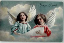 Neujahr Zwei Kinder mit Engelsflügeln Engel 1928