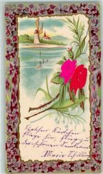 mit Echstoffaplikation Rosen Windmühle 1903 Prägedruck