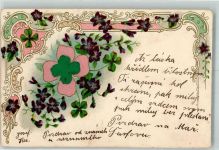mit Echtstoffaplikation Jugendstil Veilchen Lithographie Glückskleeblatt Prägedruck
