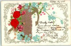 mit Echtstoffaplikation Vergissmeinnicht Anker Rosen Jugendstil 1905 Prägedruck