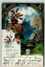 mit Glimmer/Glitzerauflage Burg Gruss aus EBCiB Nr.9347 Mühle Lithographie