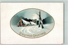 Winterlandschaft Passepartout Weihnachten 1912 Prägedruck