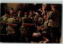 sign. Döring, Adolf Deutsche Landsturmmänner beim Kartoffelschälen in Flandern WK I Soldatenleben 1917 Künstlerkarte
